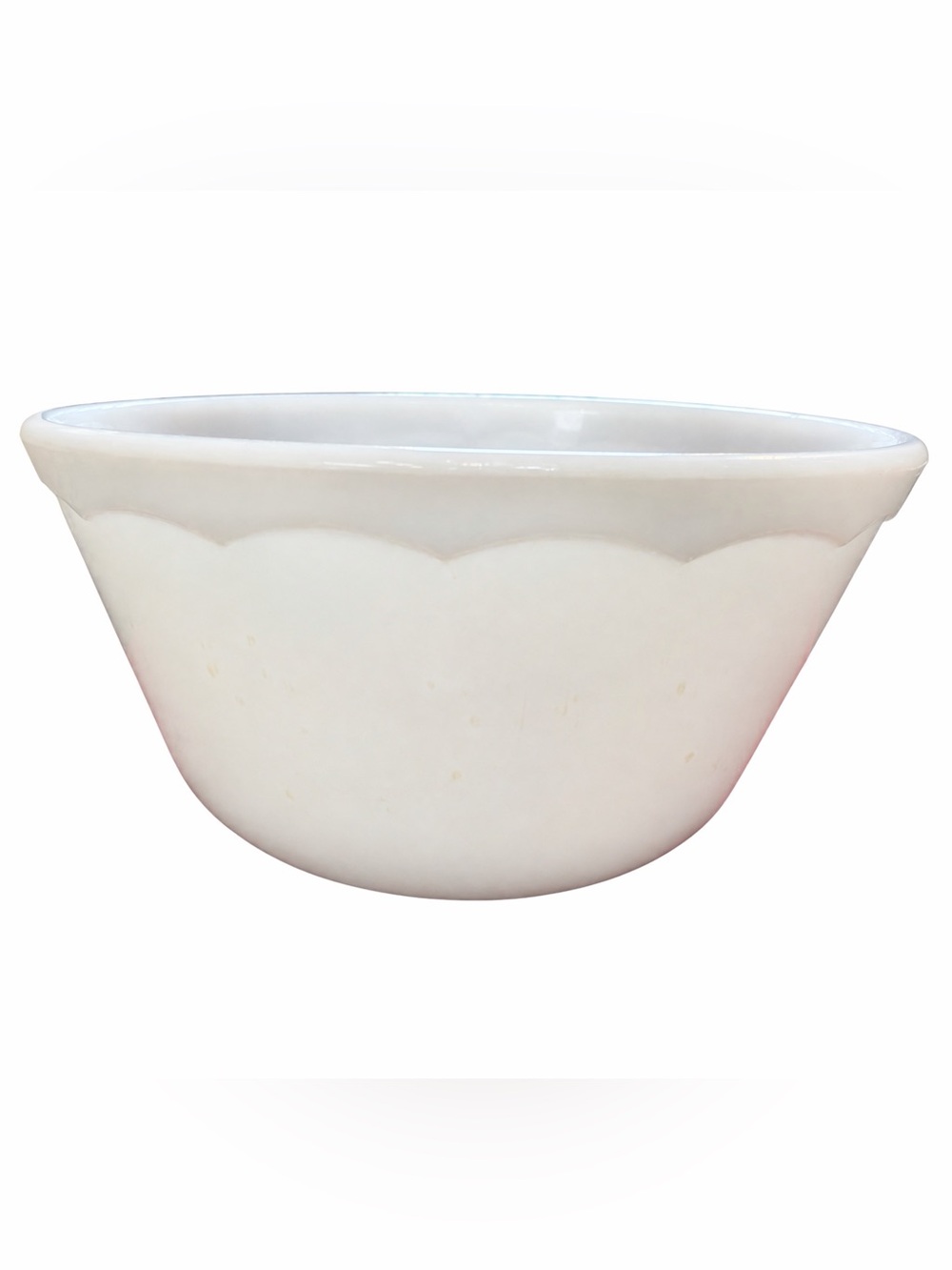Vintage Hazel Atlas Scalloped Edge Platonite Milk Glass 7” Mixing Bowl